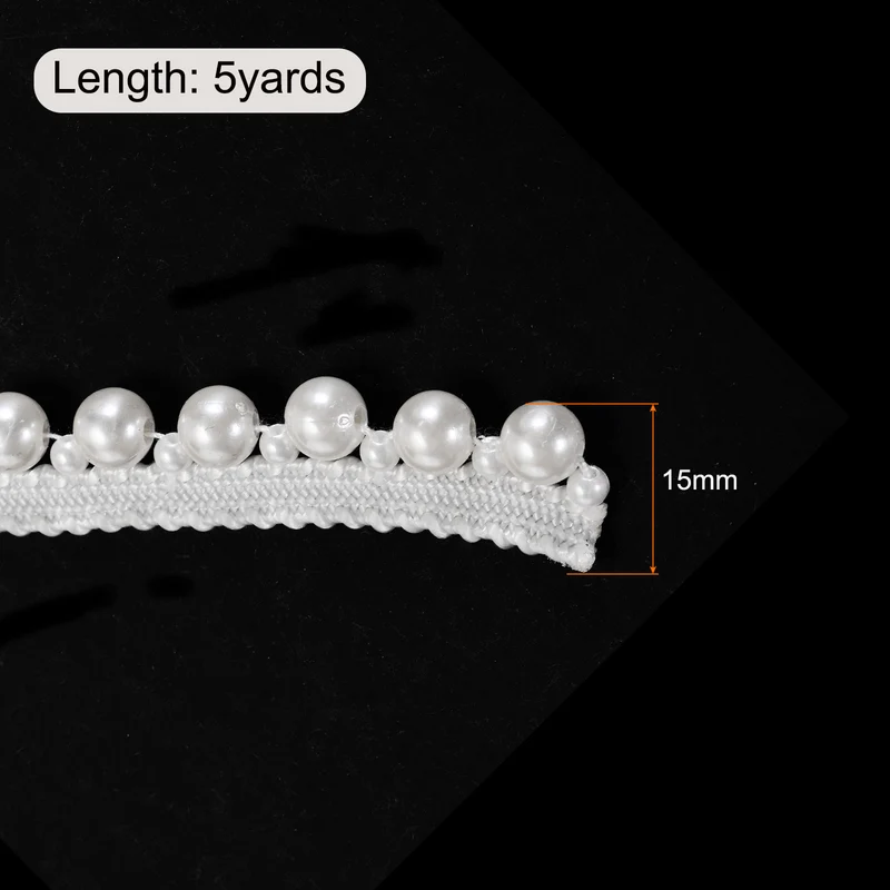 5 Yards Faux Pearls Lace Ribbon Pearl Bead Tassel for Wedding 15mm White