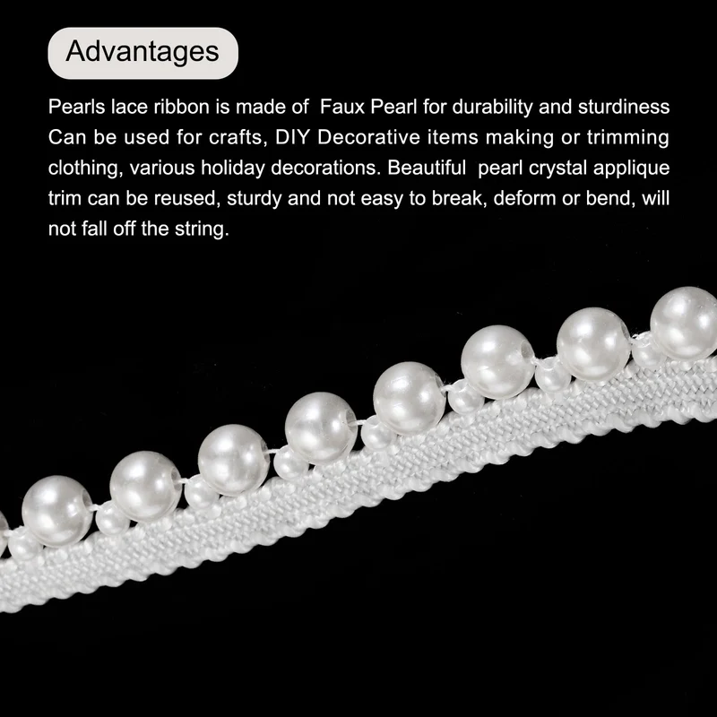 5 Yards Faux Pearls Lace Ribbon Pearl Bead Tassel for Wedding 15mm White