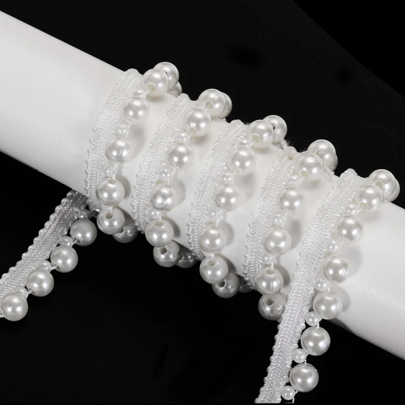 5 Yards Faux Pearls Lace Ribbon Pearl Bead Tassel for Wedding 15mm White