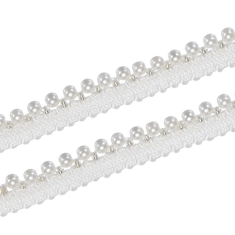 5 Yards Faux Pearls Lace Ribbon Pearl Bead Tassel for Wedding 10mm White