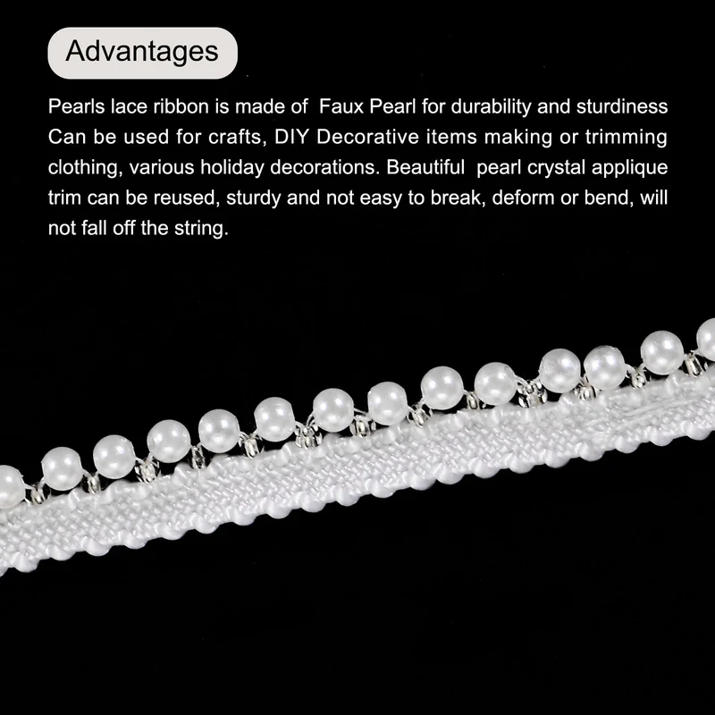 5 Yards Faux Pearls Lace Ribbon Pearl Bead Tassel for Wedding 10mm White