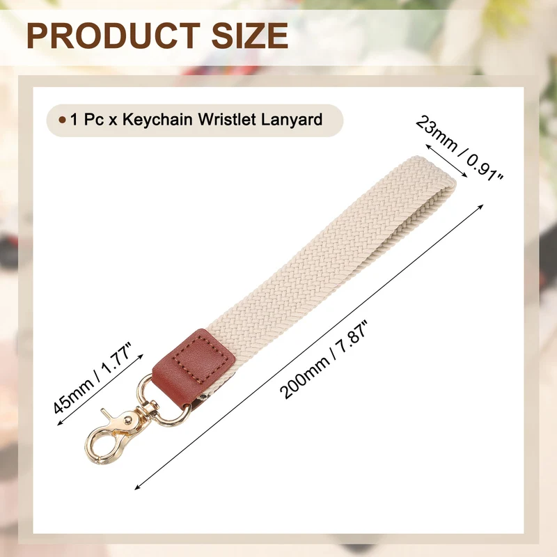 Wrist Lanyard Keychain, Braided Wristlet Strap with Gold Clasp, Beige