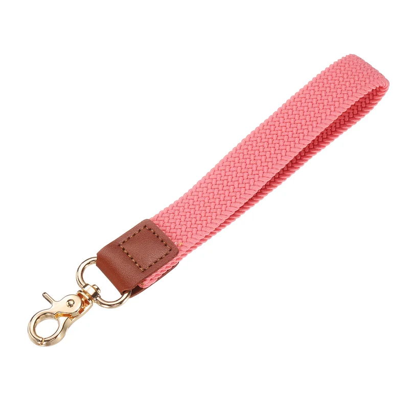 Wrist Lanyard Keychain, Braided Wristlet Strap with Gold Clasp, Pink