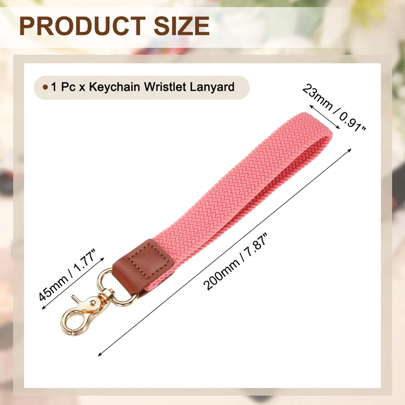 Wrist Lanyard Keychain, Braided Wristlet Strap with Gold Clasp, Pink