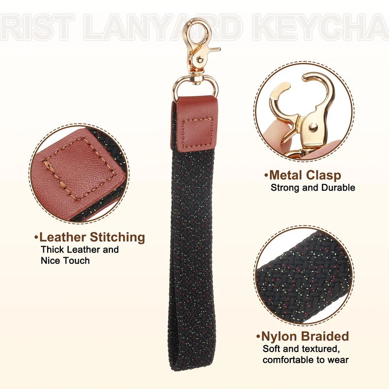 Wrist Lanyard Keychain, Braided Wristlet Strap with Gold Clasp, Starry Night