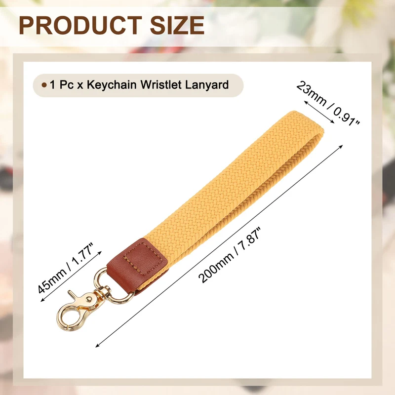 Wrist Lanyard Keychain, Braided Wristlet Strap with Gold Clasp, Yellow