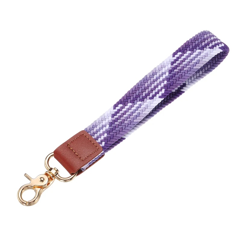 Wrist Lanyard Keychain, Braided Wristlet Strap with Gold Clasp, Gradient Purple