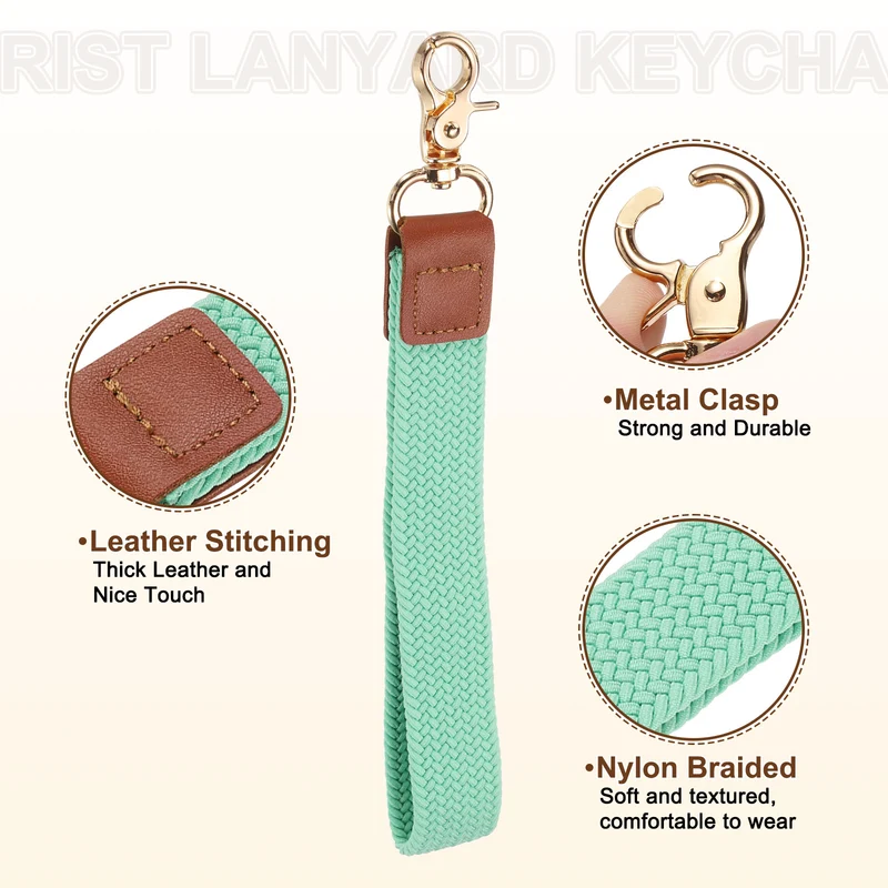 Wrist Lanyard Keychain, Braided Wristlet Strap with Gold Clasp, Lake Blue