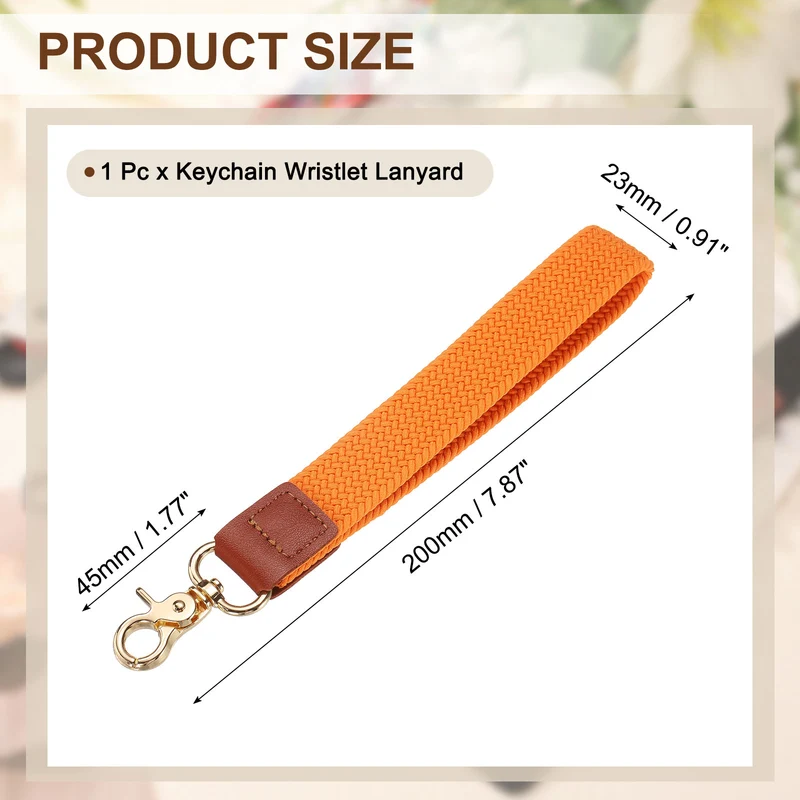 Wrist Lanyard Keychain, Braided Wristlet Strap with Gold Clasp, Orange