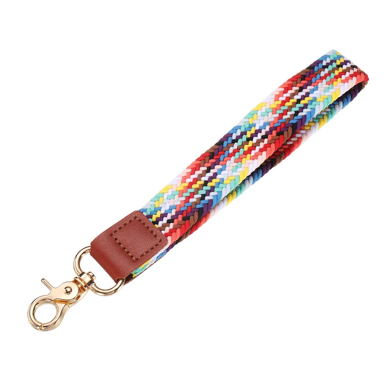 Wrist Lanyard Keychain, Braided Wristlet Strap with Gold Clasp, Rainbow