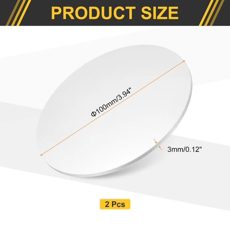 2Pcs Aluminum Disc 4"(100mm) Dia 0.12"(3mm) Thick Round 5052 Aluminum Sheets