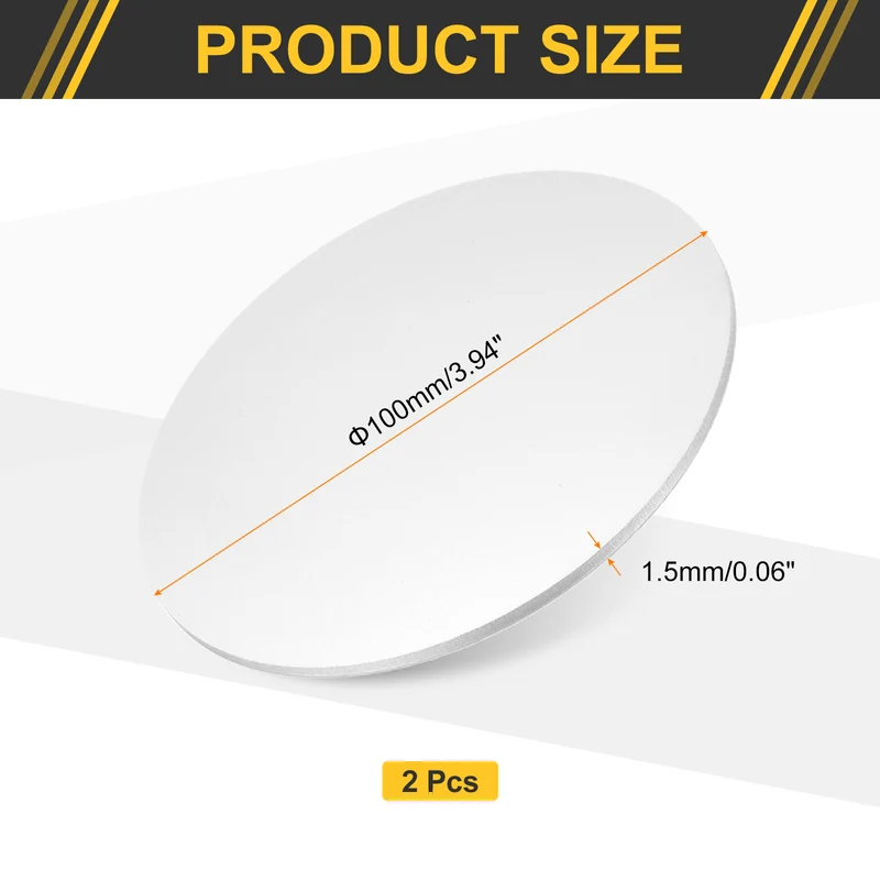 2Pcs Aluminum Disc 4"(100mm) Dia 0.06"(1.5mm) Thick Round 5052 Aluminum Sheets
