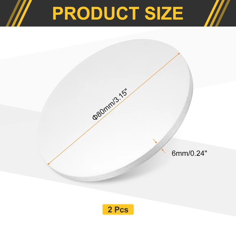 2Pcs Aluminum Disc 3"(80mm) Dia 0.24"(6mm) Thick Round 5052 Aluminum Sheets
