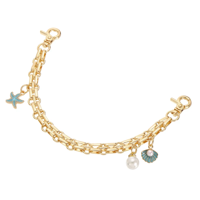1Pcs 10" Shell Pearl Combination Pendant Handbag Chain Strap, Lake Blue