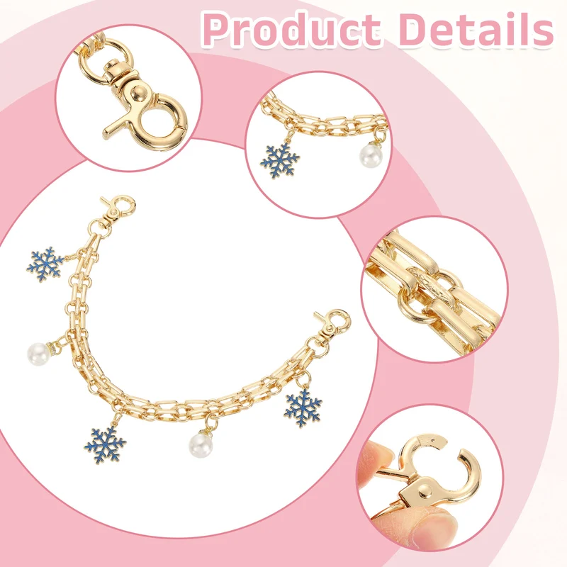 1Pcs 10" Snowflake Pearl Pendant Handbag Chain Strap, Blue