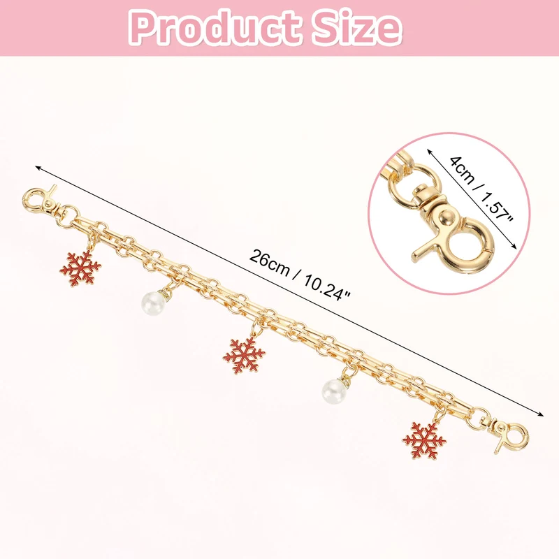 1Pcs 10" Snowflake Pearl Pendant Handbag Chain Strap, Red