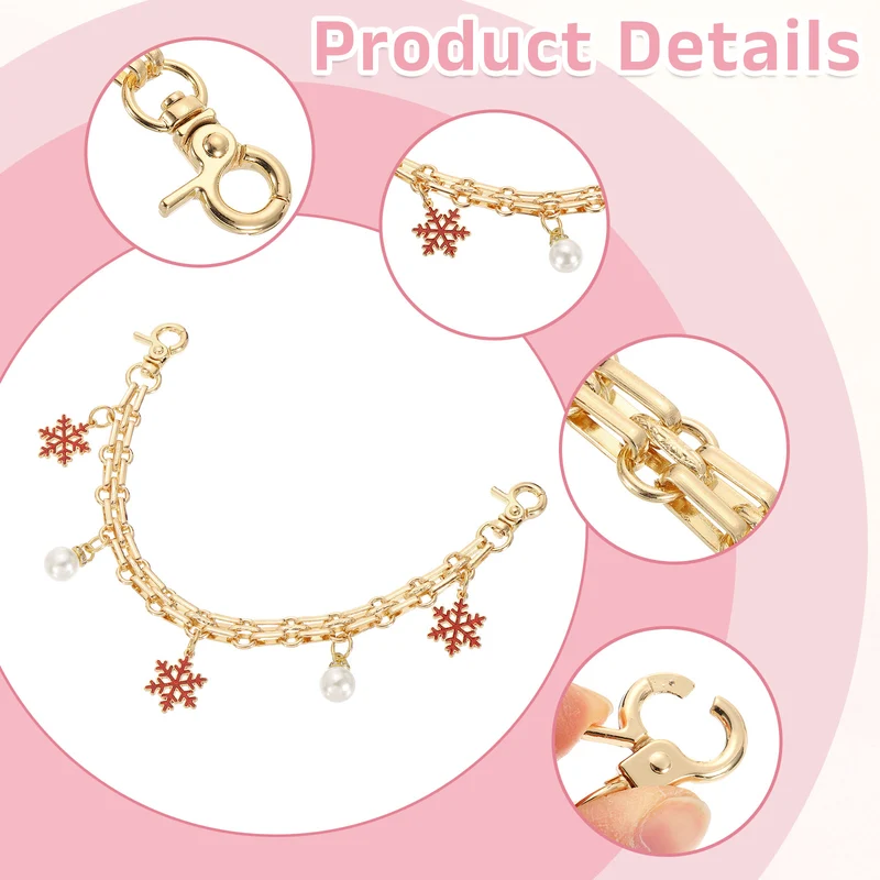 1Pcs 10" Snowflake Pearl Pendant Handbag Chain Strap, Red