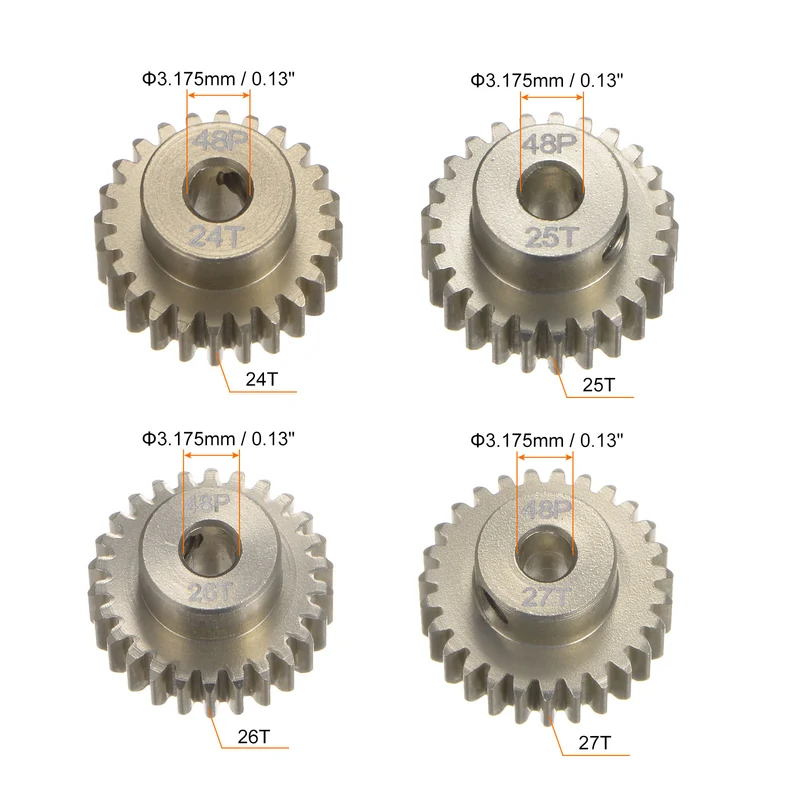 48P Pinion Motor Gear Set 24T 25T 26T 27T 1/8 Inch RC Motor Shaft 7075 Aluminum
