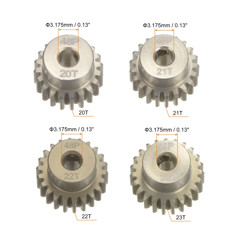 48P Pinion Motor Gear Set 20T 21T 22T 23T 1/8 inch RC Motor Shaft 7075 Aluminum