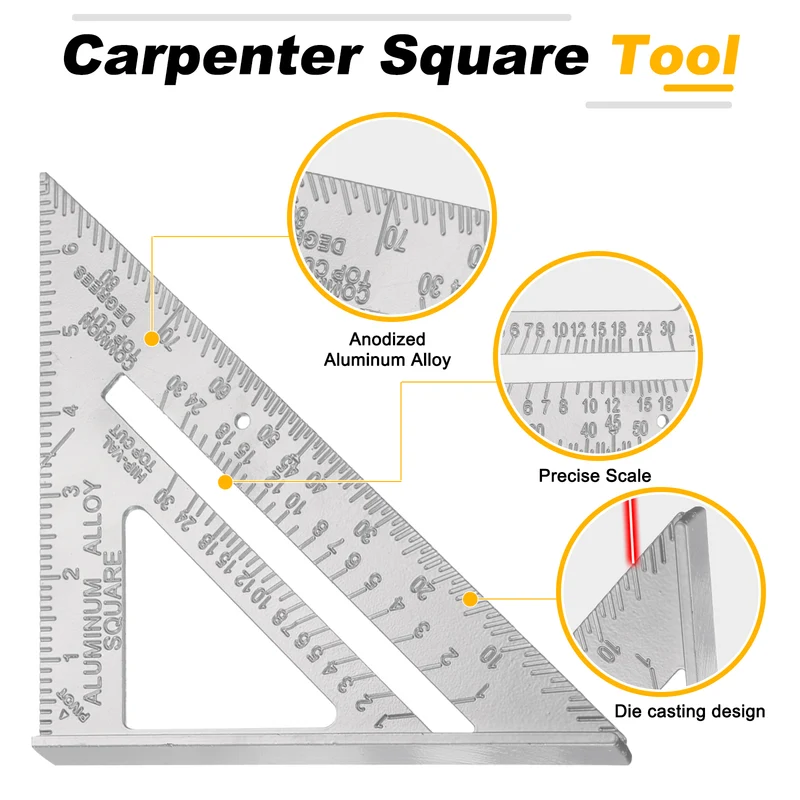 7" Speed Ruler Layout Tool Aluminum Alloy Triangular Carpenter Square