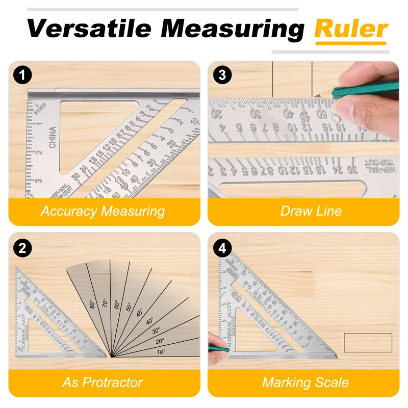 7" Speed Ruler Layout Tool Aluminum Alloy Triangular Carpenter Square