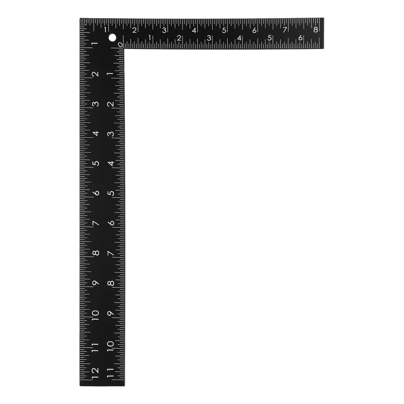 12" High Precision 90 Degree Stainless Steel Woodworking Square, Black