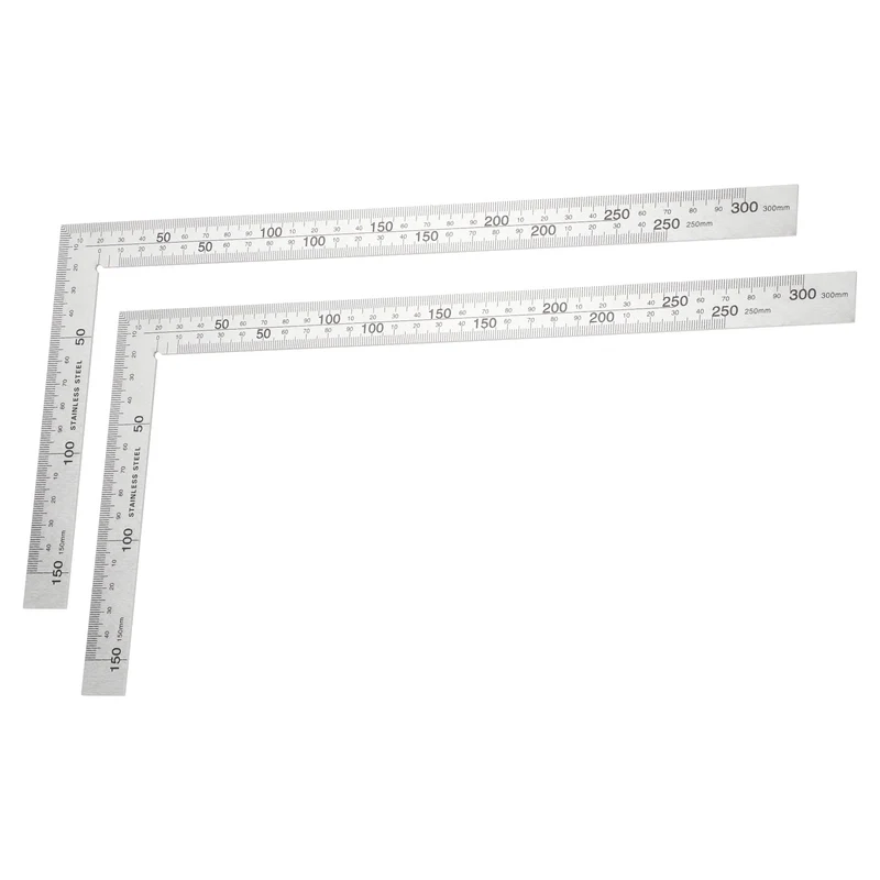 2Pcs 12 Inch High Precision 90 Degree Stainless Steel Woodworking Square, Silver