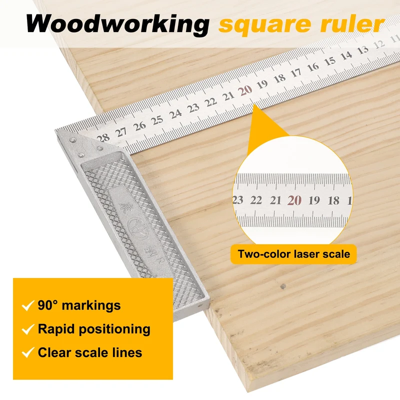 2Pcs 12 Inch High Precision 90 Degree Stainless Steel Woodworking Square, Silver