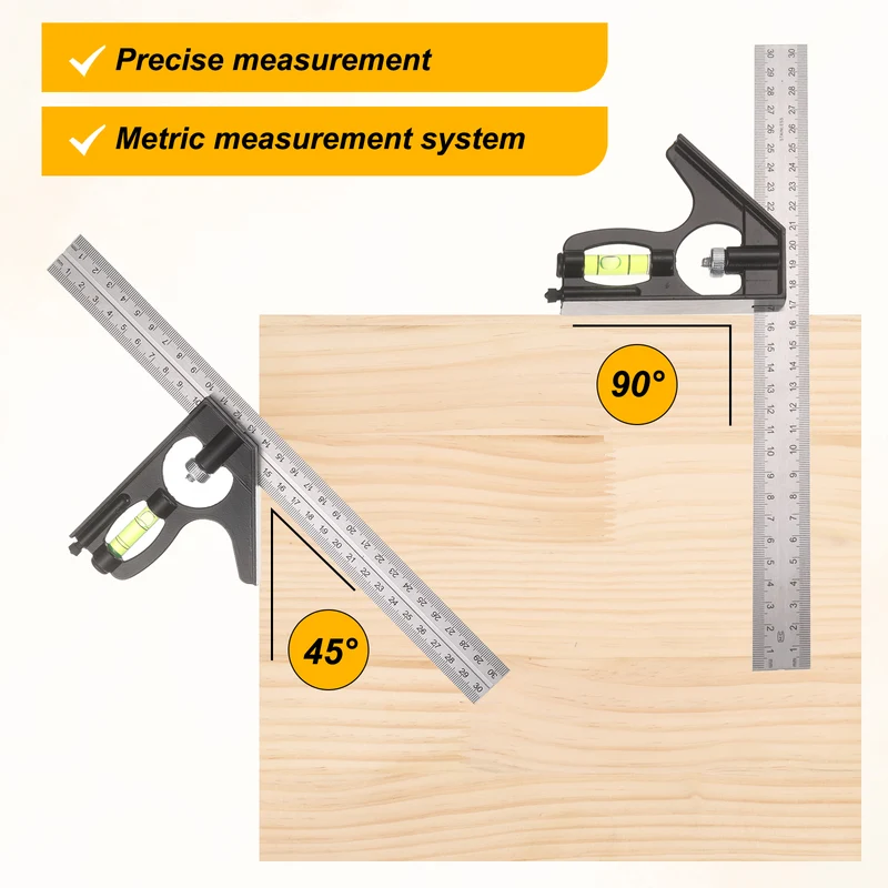 Combination Square Ruler 12" / 300mm Carpenter Combo Squares, Silver