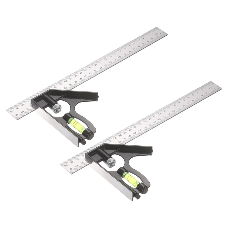 2Pcs Combination Square Ruler 12" / 300mm Carpenter Combo Squares, Silver
