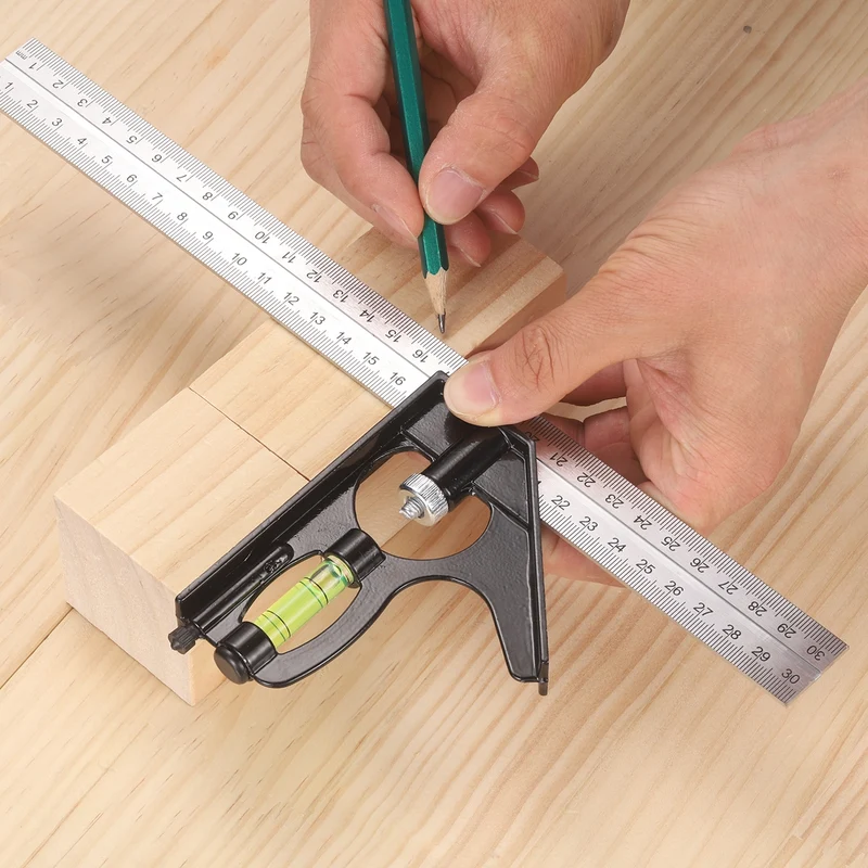 2Pcs Combination Square Ruler 12" / 300mm Carpenter Combo Squares, Silver