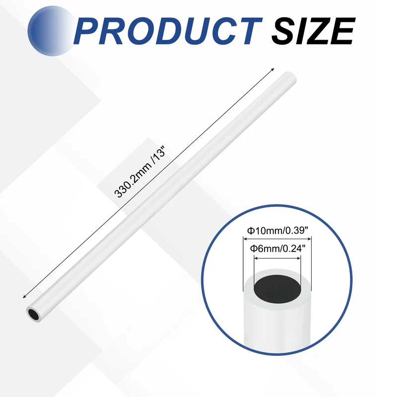 6063 Aluminum Tubing Round Tube 10mm ODx6mm ID 13"Metal Straight Pipe Silver