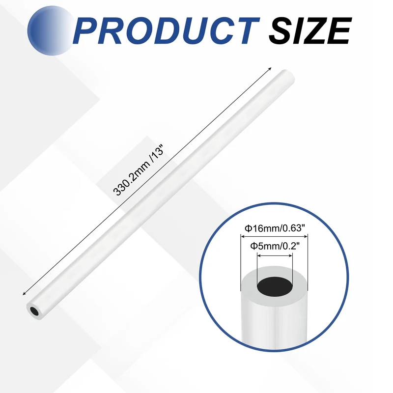 6063 Aluminum Tubing Round Tube 16mm ODx5mm ID 13"Metal Straight Pipe Silver
