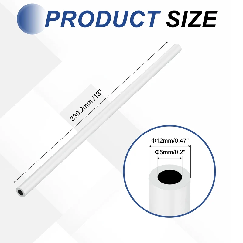 6063 Aluminum Tubing Round Tube 12mm ODx5mm ID 13"Metal Straight Pipe Silver