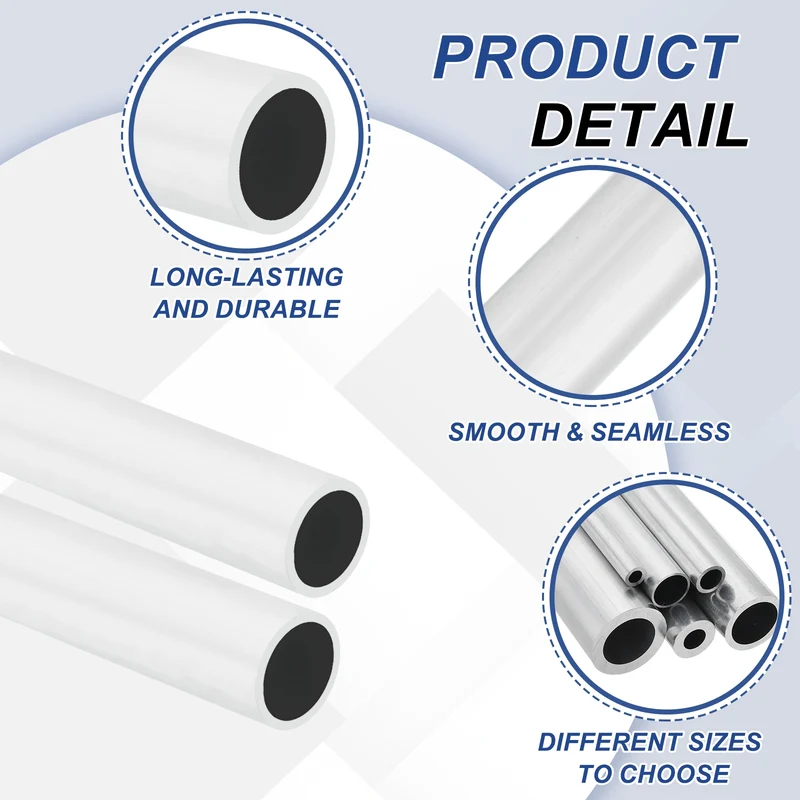 6063 Aluminum Tubing Round Tube 5mm ODx4mm ID 13"Metal Straight Pipe Silver