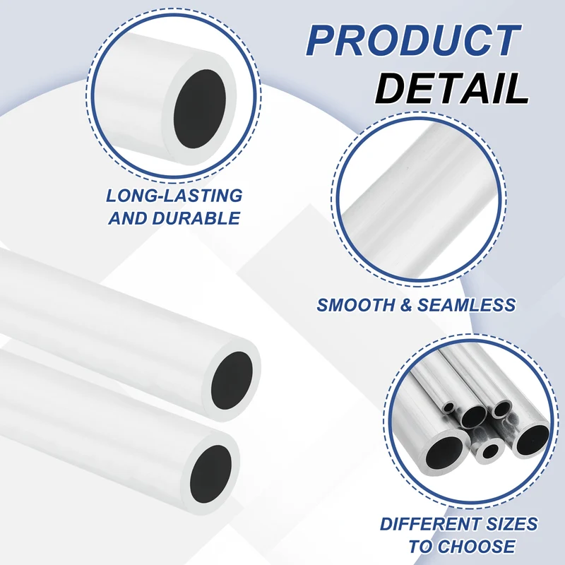 6063 Aluminum Tubing Round Tube 8mm ODx3mm ID 13"Metal Straight Pipe Silver