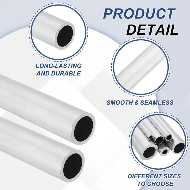6063 Aluminum Tubing Round Tube 25mm ODx22mm ID Metal Straight Pipe Silver