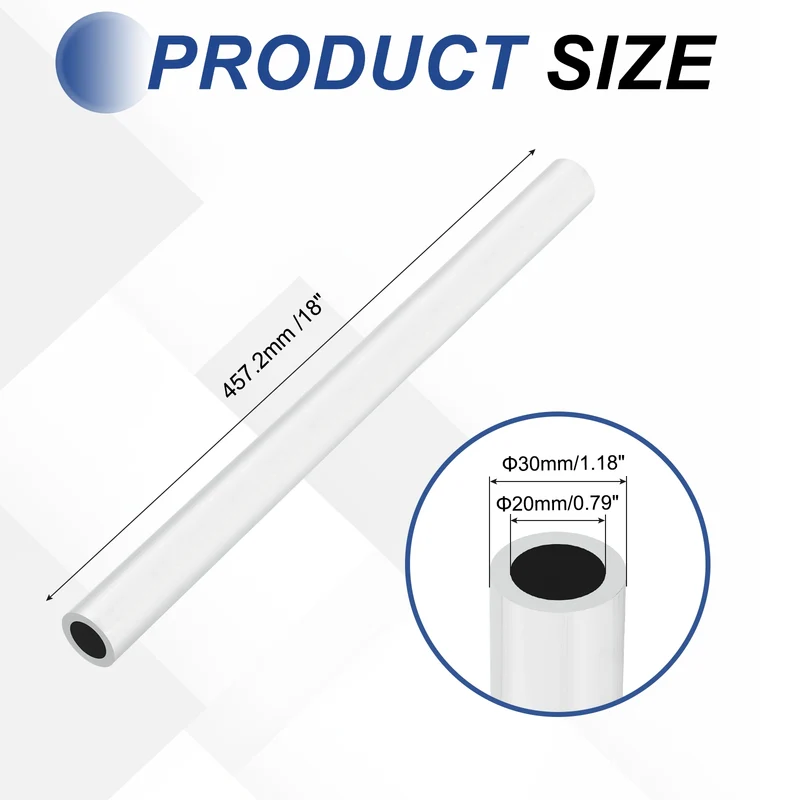 6063 Aluminum Tubing Round Tube 30mm ODx20mm ID Metal Straight Pipe Silver