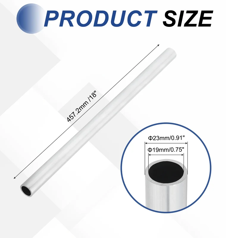 6063 Aluminum Tubing Round Tube 23mm ODx19mm ID Metal Straight Pipe Silver