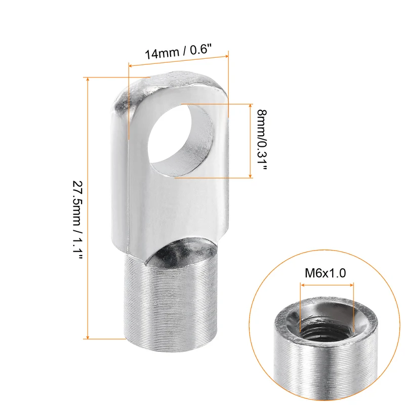 6Pcs Gas Spring Strut M6 Joint Female Threaded Connectors Steel Silver Tone