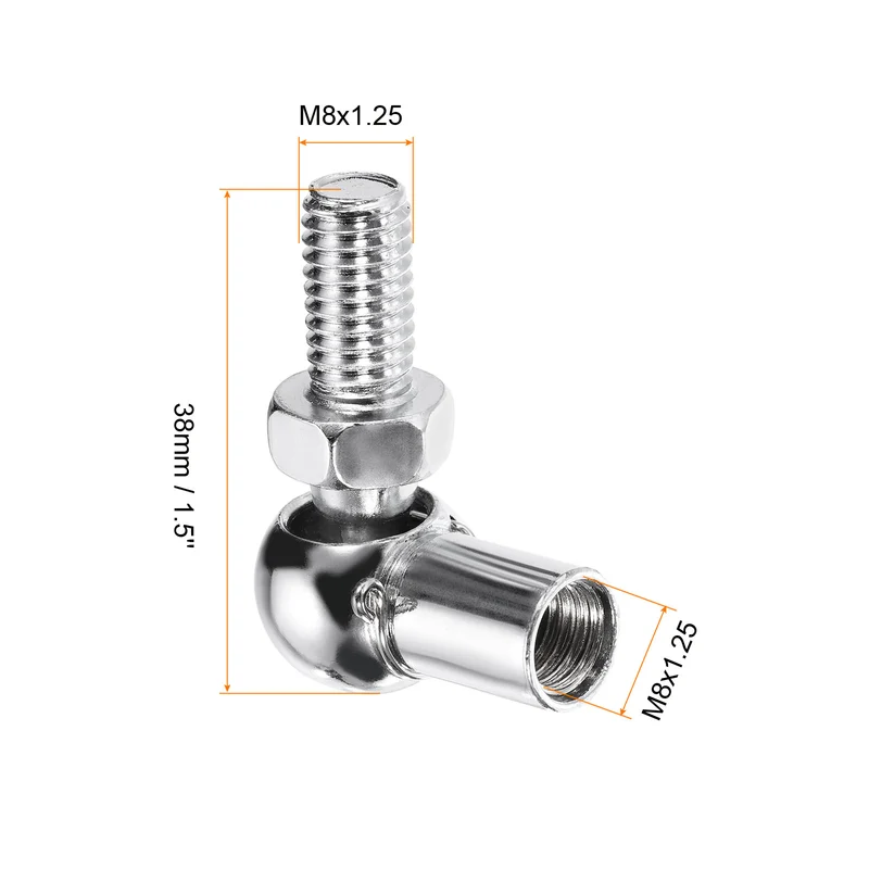 4Pcs Gas Spring Strut M8x1.25 Joint Female Threaded Connectors Steel Silver Tone