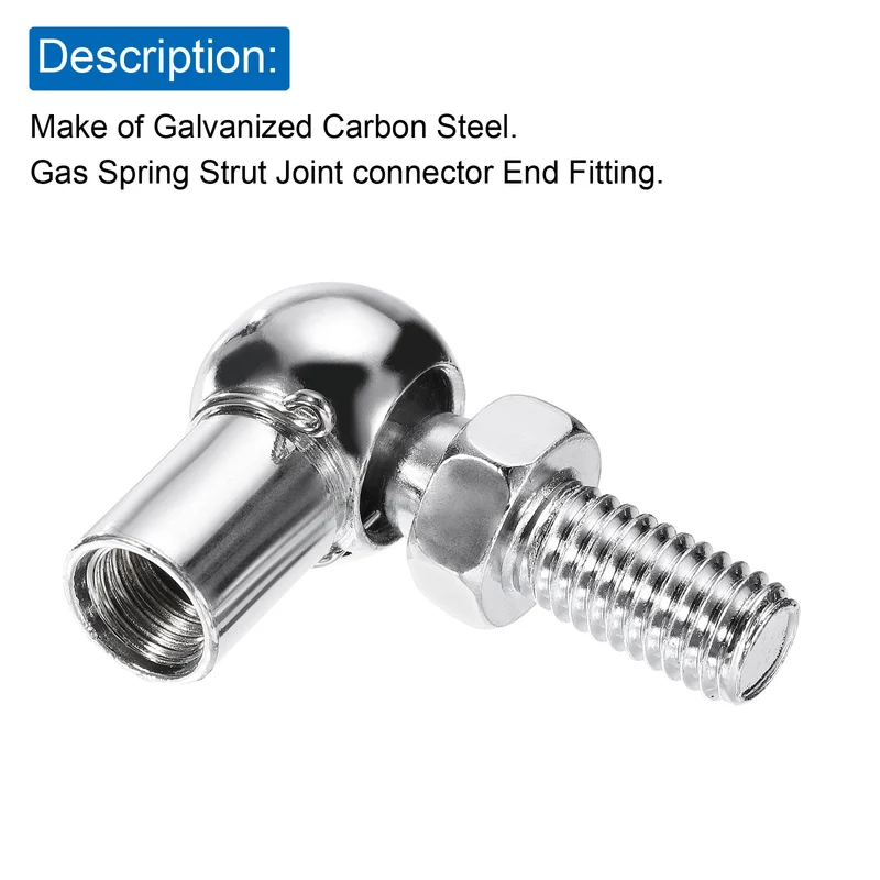 4Pcs Gas Spring Strut M8x1.25 Joint Female Threaded Connectors Steel Silver Tone