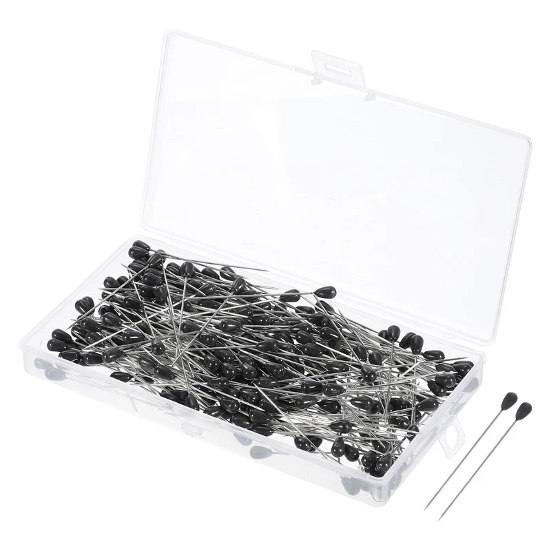Teardrop Pearl Head Pins, 300 Pcs Corsage Pins 1.8" Sewing Straight Pin for Fabric, Decorative, Jewelry DIY, Sewing, Black