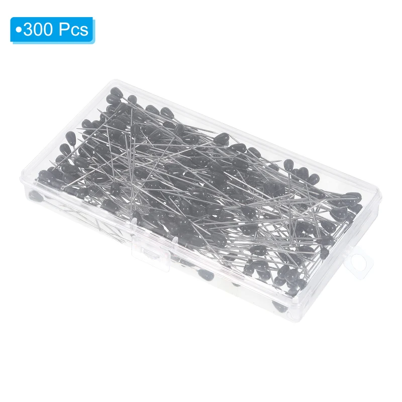 Teardrop Pearl Head Pins, 300 Pcs Corsage Pins 1.8" Sewing Straight Pin for Fabric, Decorative, Jewelry DIY, Sewing, Black