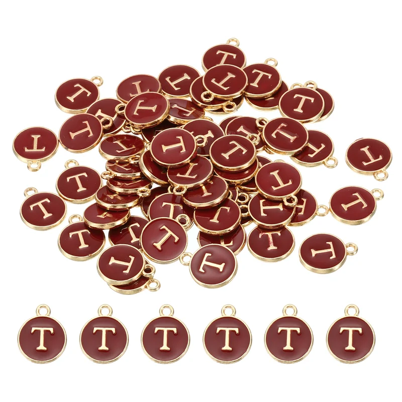 Letter Charm T, 60Pcs Double Sided Alphabet Initial Charm Pendants Beads Red