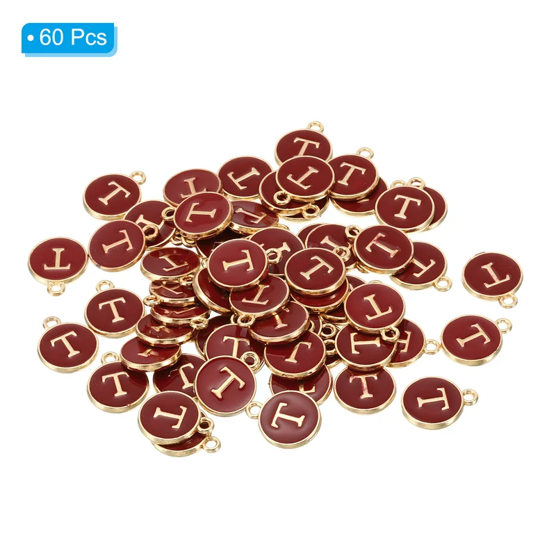 Letter Charm T, 60Pcs Double Sided Alphabet Initial Charm Pendants Beads Red