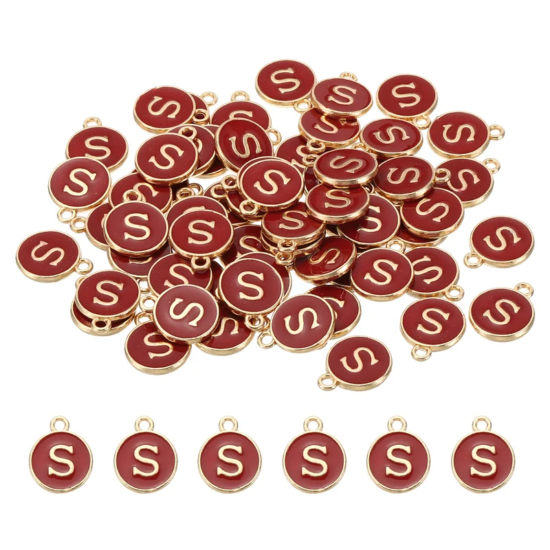 Letter Charm S, 60Pcs Double Sided Alphabet Initial Charm Pendants Beads Red