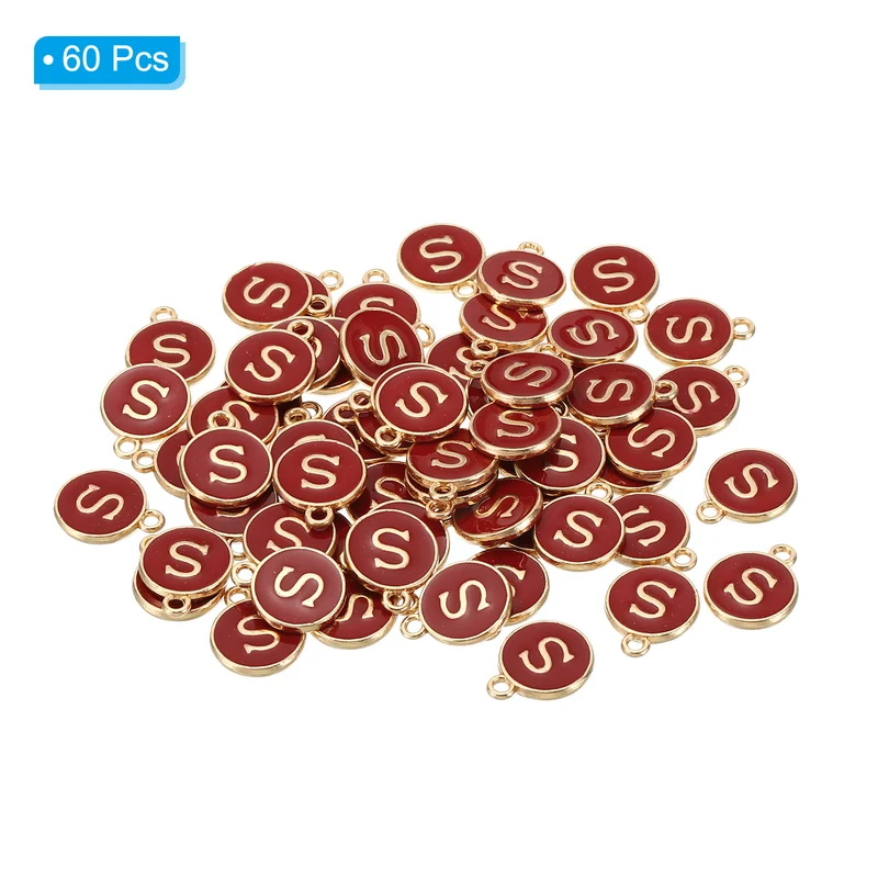 Letter Charm S, 60Pcs Double Sided Alphabet Initial Charm Pendants Beads Red