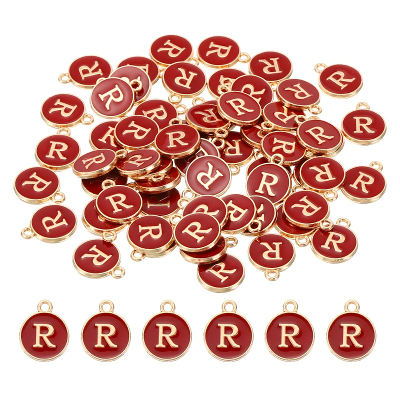 Letter Charm R, 60Pcs Double Sided Alphabet Initial Charm Pendants Beads Red