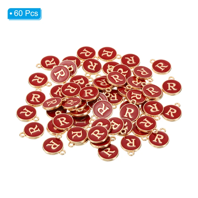 Letter Charm R, 60Pcs Double Sided Alphabet Initial Charm Pendants Beads Red